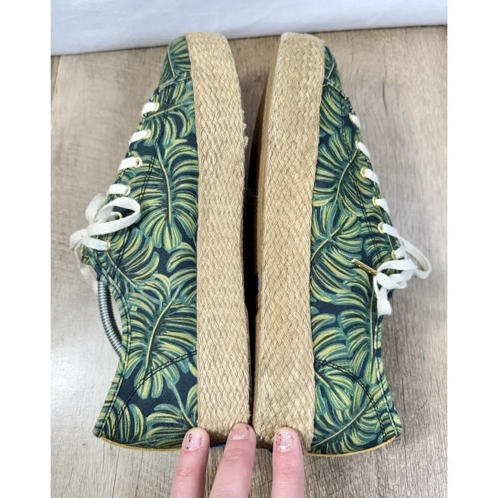 Keds Rifle Paper Shoes Womens 9.5 Espadrille Sneakers Green Tan Leaves WF58366M